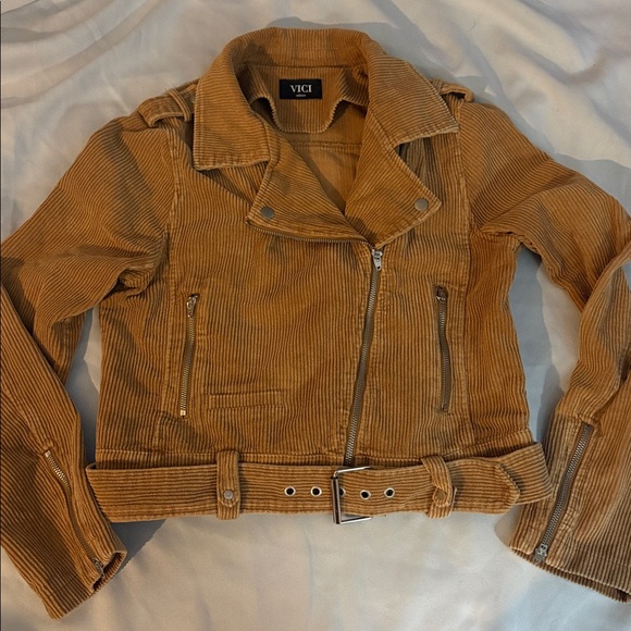 VICI women’s corduroy tan Moto jacket medium nwot - Picture 8 of 11